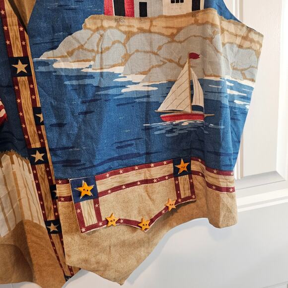 Vintage Handmade Sailing Vest Women 2X Blue Patchwork Cottage Lighthouse Ocean - Picture 3 of 9
